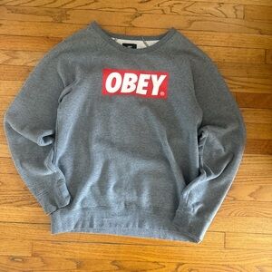 Obey Men's Red and Gray Crewneck Sweater